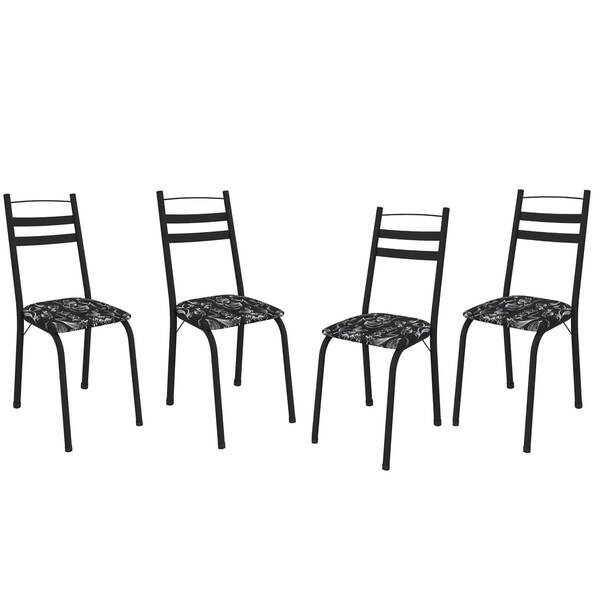 Kit Com 4 Cadeiras De Aço Carbono Ferrara Preto-flor
