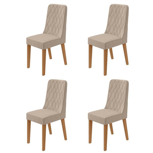 Kit Com 4 Cadeiras Para Sala De Jantar Estofadas Luar Amendoa
