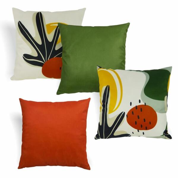 Kit Com 4 Capas De Almofada Prado 44x44cm Verde E Vermelho
