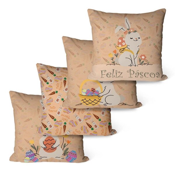 Kit Com 4 Capas Para Almofadas Decorativas Coelhinho Feliz Pá