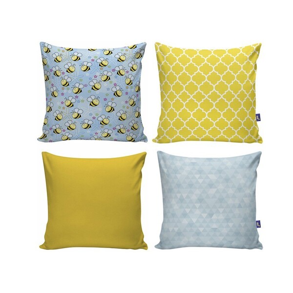 Kit Com 4 Capas Para Almofadas Decorativas De Sofá Abelhinha