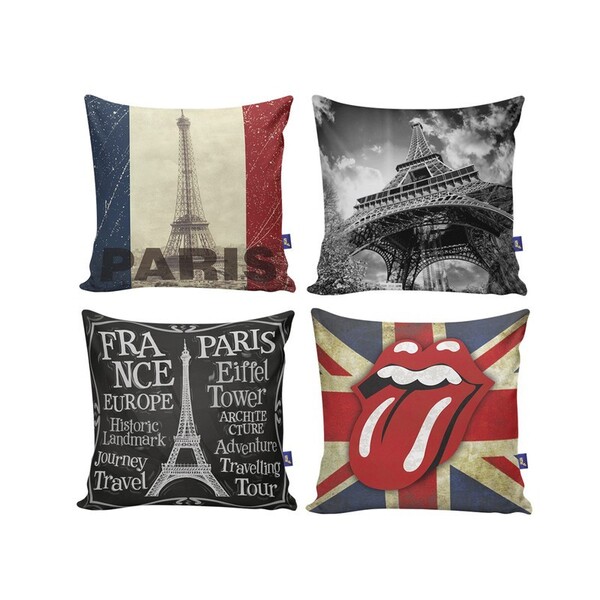 Kit Com 4 Capas Para Almofadas Decorativas De Sofá Paris
