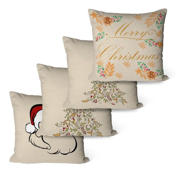Kit Com 4 Capas Para Almofadas Decorativas Tons De Natal