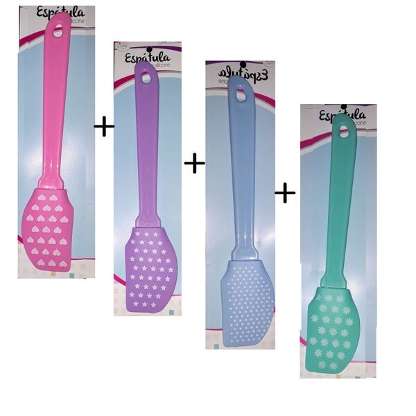 Kit Com 4 Espátula Pão Duro De Silicone Decorada E Colorida C