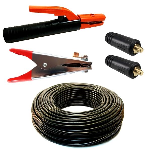 Kit Com 4 Metros De Cabo 16mm Flexível Para Solda + 2 Conecto