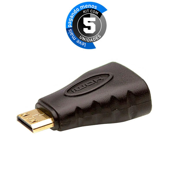 Kit Com 5 Adaptador Hdmi Fêmea Para Mini Hdmi Macho