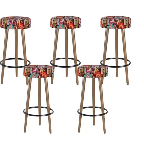 Kit Com 5 Bancos Banqueta Londres Suede Retrô - Salaone