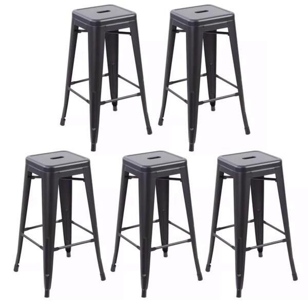 Kit Com 5 Banqueta Tolix Iron Design Industrial Preto Fosco 7