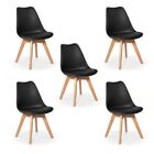 Kit Com 5 Cadeira Leda Preta - Charles Eames Wood Com Almofada