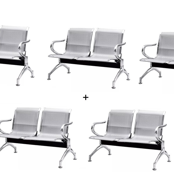 Kit Com 5 Cadeiras Longarina Aeroporto Cromada 2 Lugares