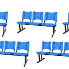 Kit Com 5 Cadeiras Longarina Plástica 03 Lugares Cor Azul Mas