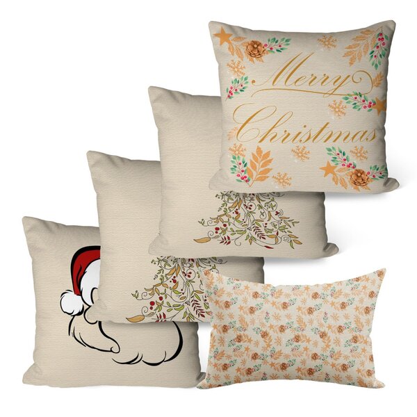 Kit Com 5 Capas Para Almofadas Decorativas Tons De Natal