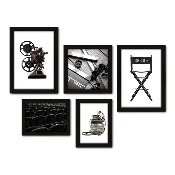 Kit Com 5 Quadros Decorativos - Cinema Projetor Filmes - 043k