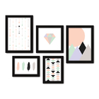 Kit Com 5 Quadros Decorativos - Flechas Penas Diamante - 019k