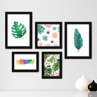 Kit Com 5 Quadros Decorativos - Folha Flor Suculenta Frase -