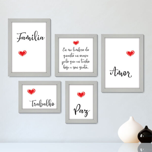 Kit Com 5 Quadros Decorativos - Frase Amor Família - 011kq01b