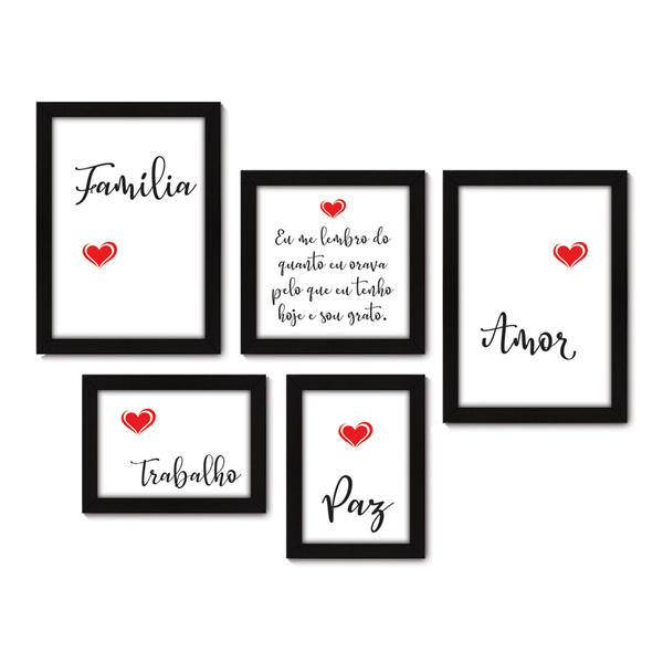 Kit Com 5 Quadros Decorativos Frase Amor Familia 011kq01p