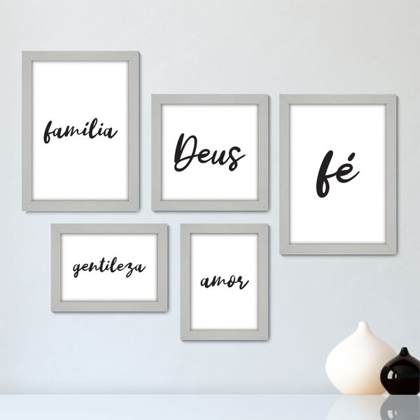 Kit Com 5 Quadros Decorativos Frase Fe Deus Amor 004kq01b Leroy Merlin