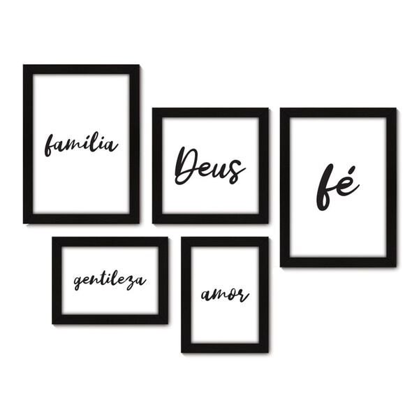 Kit Com 5 Quadros Decorativos Frase Fe Deus Amor 004kq01p Leroy Merlin