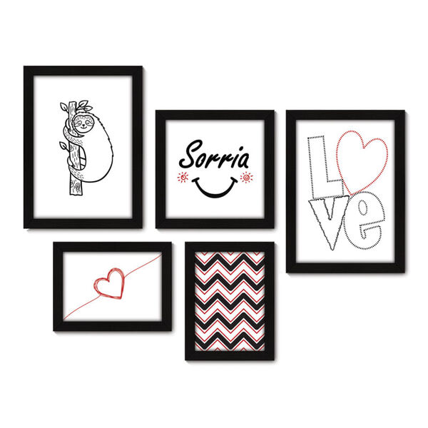 Kit Com 5 Quadros Decorativos Frase Sorria Love 001kq01p Leroy Merlin