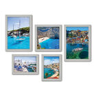 Kit Com 5 Quadros Decorativos - Grécia Mar Costa Barcos - 033