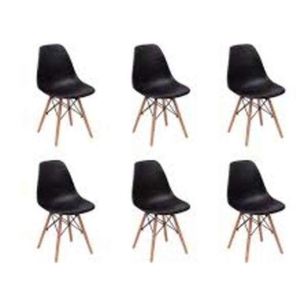 Kit Com 6 Cadeiras Charles Eames Wood Dsw Preta -  Base Madei