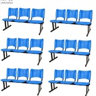 Kit Com 6 Cadeiras Longarina Plástica 03 Lugares Cor Azul Mas