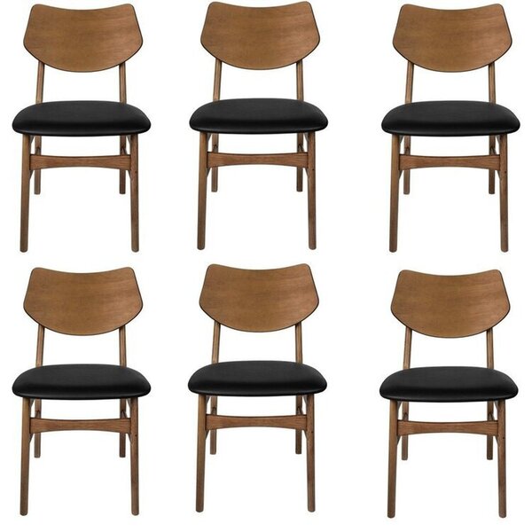 Kit Com 6 Cadeiras Madeira Maciça E Pvc Edna Nogueira/preto