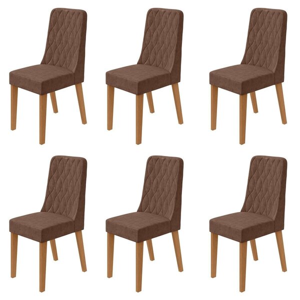 Kit Com 6 Cadeiras Para Sala De Jantar Estofadas Luar Amendoa