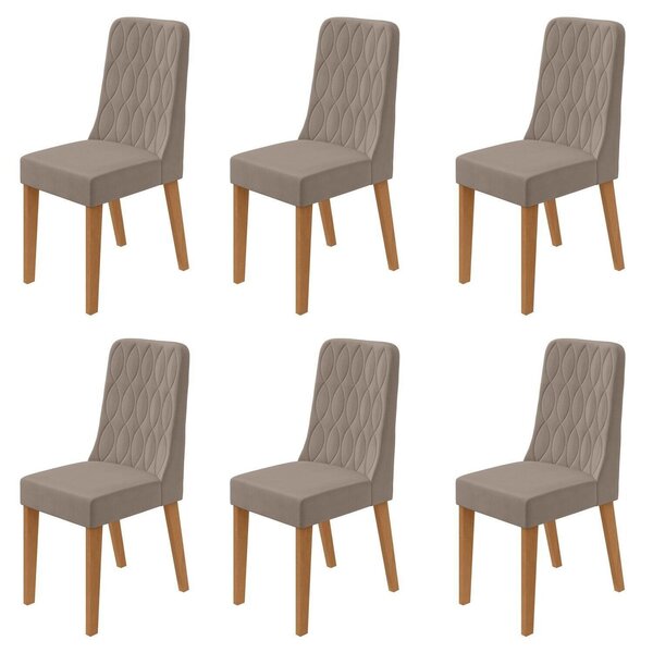 Kit Com 6 Cadeiras Para Sala De Jantar Estofadas Luar Amendoa