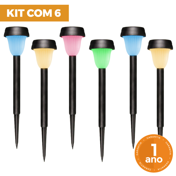 Kit Com 6 Luminária Balizadora Poste Solar Abs Espeto De Jard