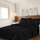 Kit Com 6 Pçs Colcha Soft Casen Casal Preto