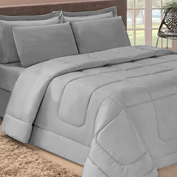 Kit Com 6 Peças Edredom Soft Casa Dona Casal Cinza