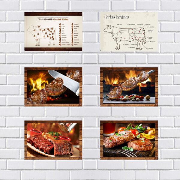 Kit Com 6 Placas em MDF - Churrasco - Churrasqueira - R+ Ades