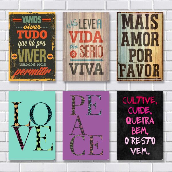Kit Com 6 Placas em MDF - Frases Motivacionais - R+ Adesivos