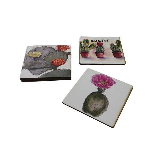 Kit Com 6 Porta Copo Personalizado De Madeira Mdf Cactus