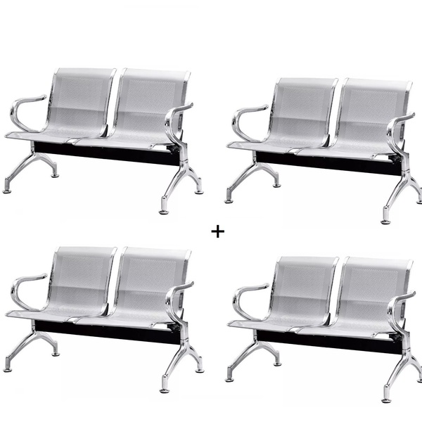Kit Com 8 Cadeiras Longarina Aeroporto Cromada 2 Lugares