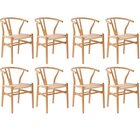 Kit Com 8 Cadeiras Para Sala De Jantar Wishbone Madeira Maciç