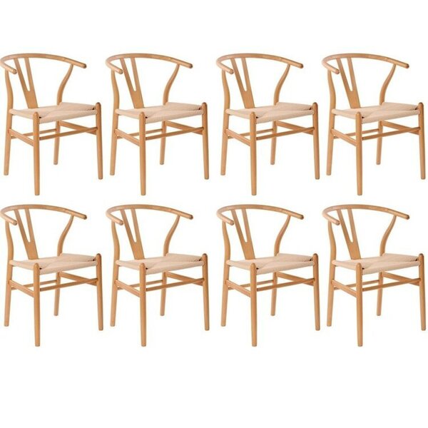 Kit Com 8 Cadeiras Para Sala De Jantar Wishbone Madeira Maciç