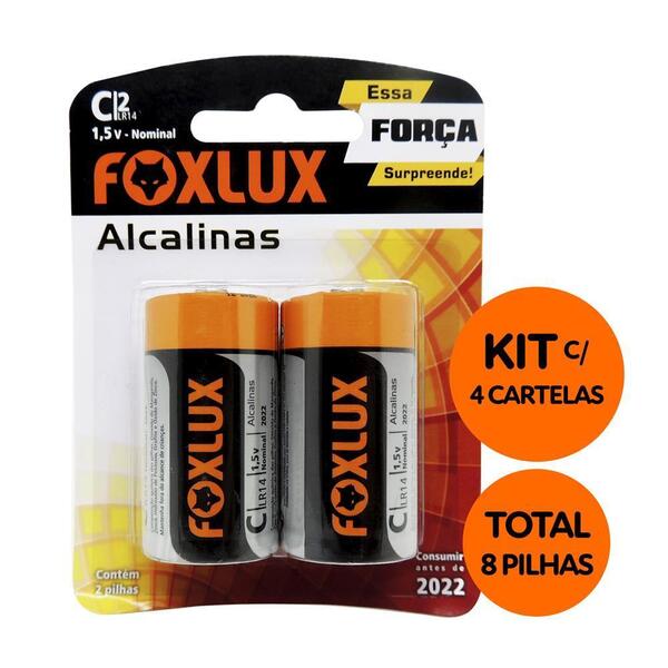 Kit Com 8 Pilhas Alcalina Média C Tensão Nominal: 1,5v – Foxl