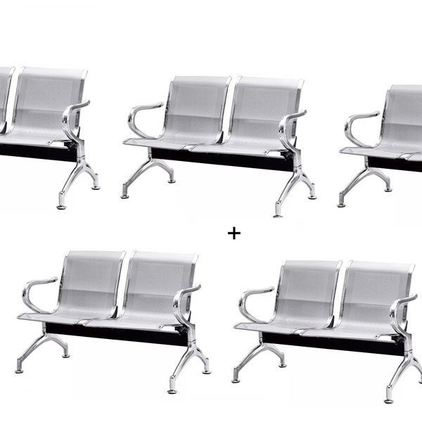 Kit Com 9 Cadeiras Longarina Aeroporto Cromada 2 Lugares