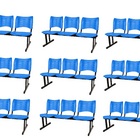 Kit Com 9 Cadeiras Longarina Plástica 03 Lugares Cor Azul Mas