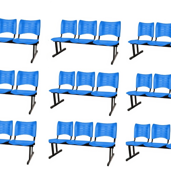 Kit Com 9 Cadeiras Longarina Plástica 03 Lugares Cor Azul Mas