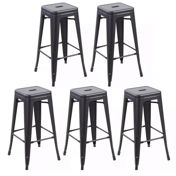 Kit Com  5 Banqueta Tolix Iron Design Industrial Preto  76 Cm