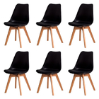 Kit Com  6 Cadeira Leda Preta - Charles Eames Wood Com Almofa