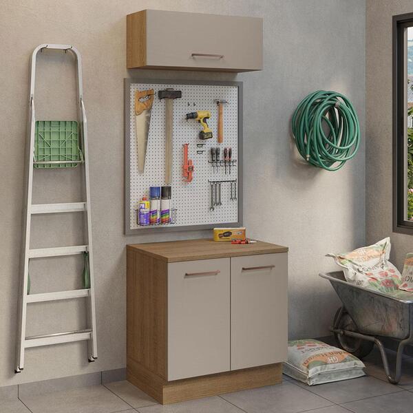 Kit Com Balcão E Armário Aéreo Multiuso 80cm Rustic/crema Aga