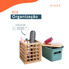 Kit Com Caixa Organizadora Canelada Com Tampa De Bambu 1,5l E
