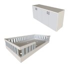 Kit Com Cama Solteiro E Armário Baixo Montessoriano Branco/ci