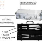 Kit Com Maleta Churrasco 3 Peças + Tábua De Corte Em Madeira
