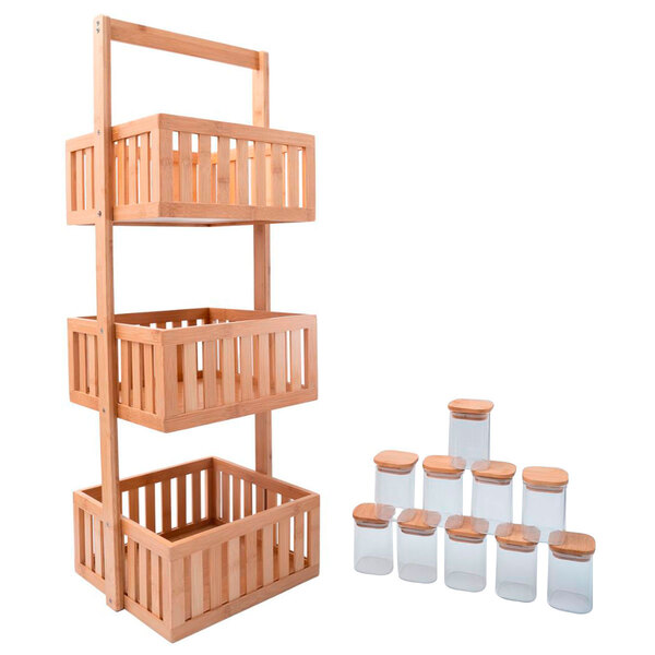 Kit Com Organizador Multiuso Ripado 3 Andares E 10 Potes De V